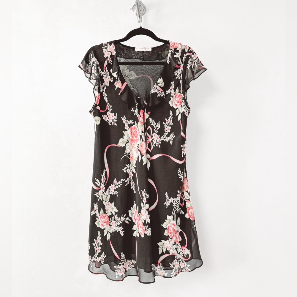 Oscar De La Renta Pink Label Spring Chic Floral Mini Dress‎ Black Pink